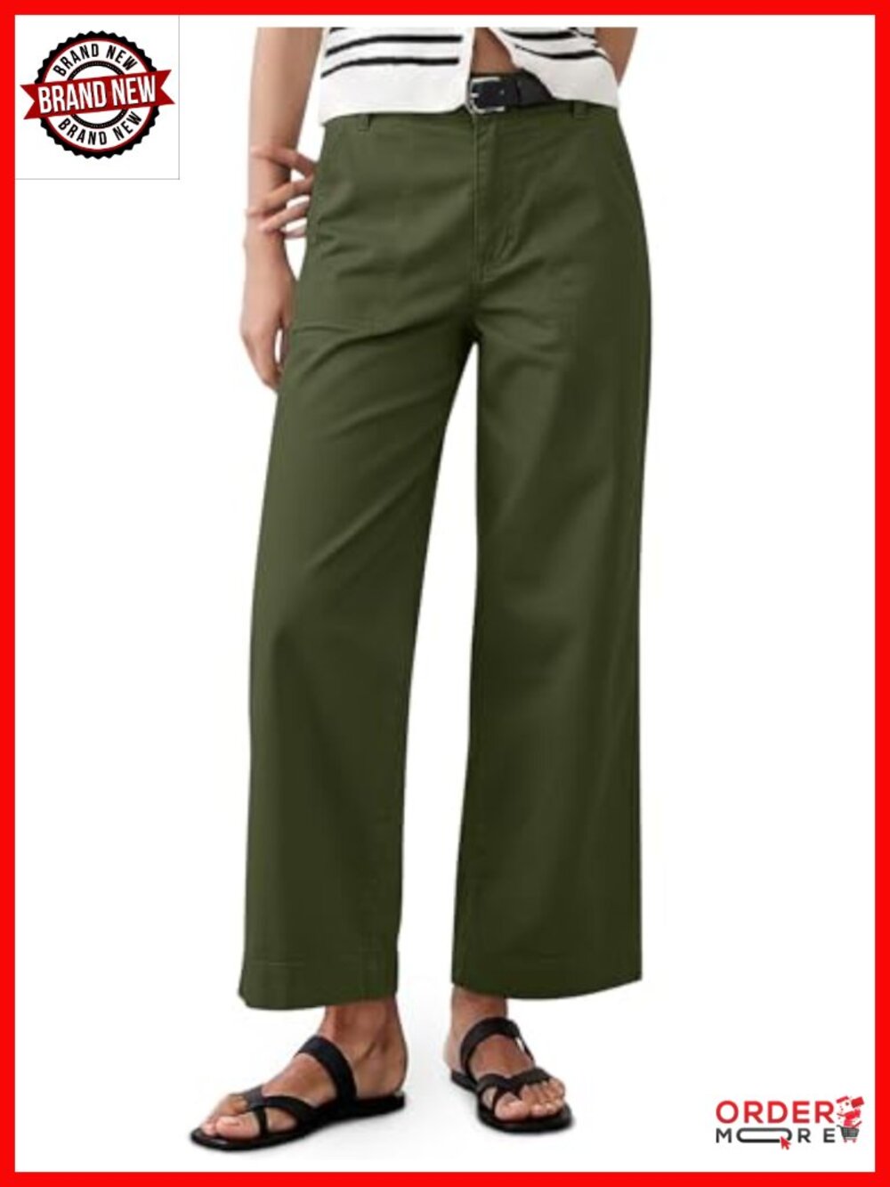 High Waisted Wide Leg Cropped Pants for Women Cotton Spandex Stretch